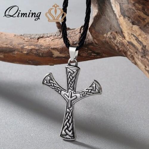 QIMING Algiz Rune Pendant Elhaz Amulet Nordic Viking jewelry Scandinavia Norse Pagan Protection talisman Celtic Jewelry