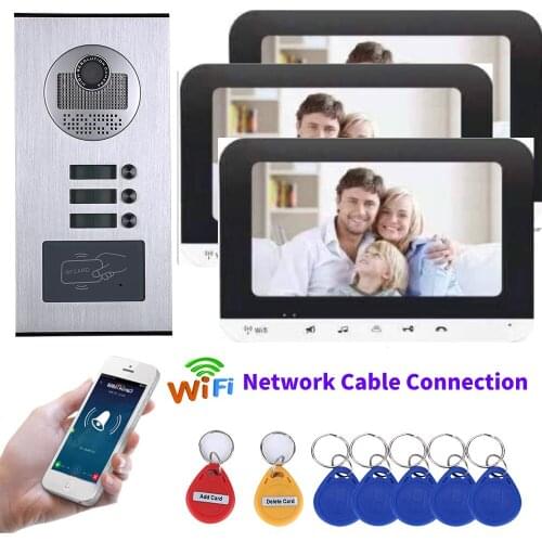 RFID Access Unlock Wired Network Cable Video Intercom 7 inch LCD APP Control WIFI Video Door Phone Doorbell Intercom Camera KIT