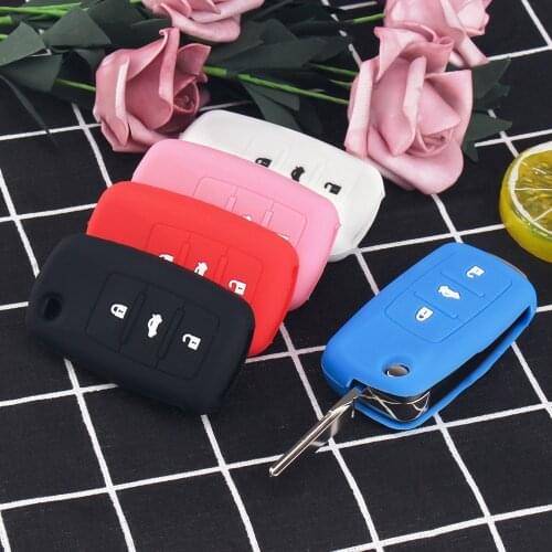 Dandkey Silicone Car Key Cover Case For Volkswagen VW Golf Mk6 GTI Polo Passat B5 Octavia For Skoda 3 Buttons Flip Key Shell