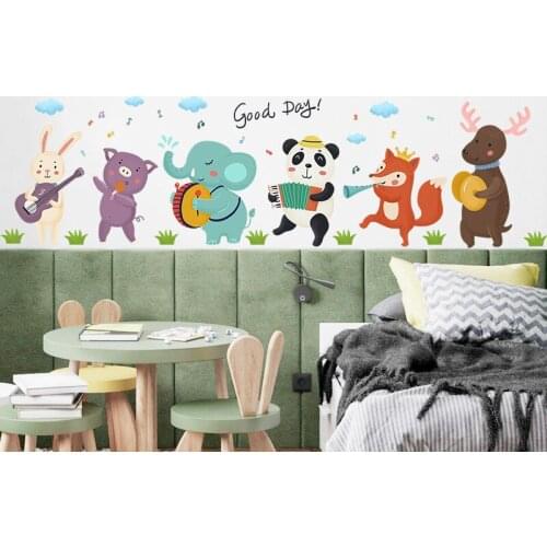 Vacclo Cartoon Animals Band Playing Wall Stickers Kindergarten Scene Layout Fun DIY Murals Home Living Room Bedroom Wall Decor
