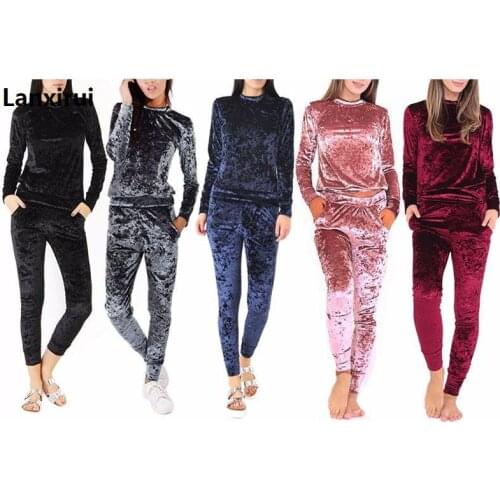 Velvet Tracksuits 2 Piece Set Women Sportsuit Casual Long Sleeve Tops And Elastic Waist Pants Bodycon Slim Hoodies Sweatsuit