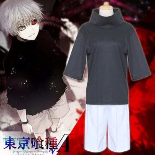 Japanese Anime Tokyo Ghouls Kaneki Ken Cosplay Costume Full Set Daily Casual Costume Tops Shorts Men Women Halloween Outfit