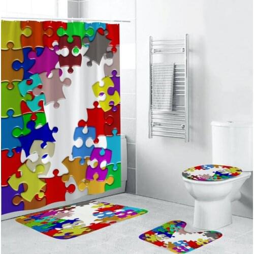 Puzzle Bright Color Pattern Curtains Bathroom Polyester Waterproof Shower Curtain Leaves Printing Curtains For Bathroom Shower