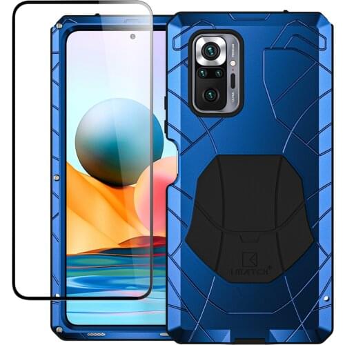 For Xiaomi Redmi Note10 pro Case Hard Aluminum Metal Heavy Duty Protection Cover for Redmi Note 10Pro Tempered Glass Gift