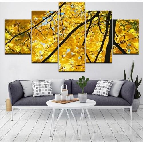 The yellow Ginkgo biloba tree 5 Piece HD Wallpapers Art Canvas Print modern Poster Modular art painting for Living Room Decor