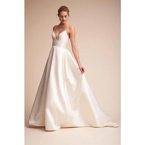 Simple Wedding Dresses Sexy Backless Sling A-Line Bridal Gowns Bride Dress Vestidos De Novia Modest Dress for Women