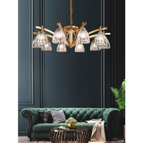 American Luxury Copper Chandeliers Living Room Post Modern Lamps Bedroom Restaurant Hanging Lights Villa Ceiling Crystal Fixture