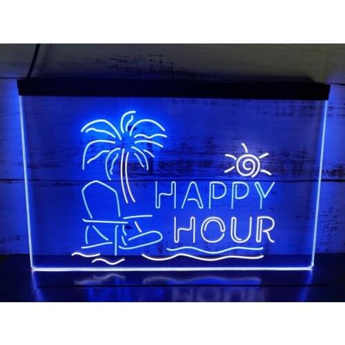 SS078 Happy Hour Bar Coffee Open Beer Pub Dual Color LED Neon Sign