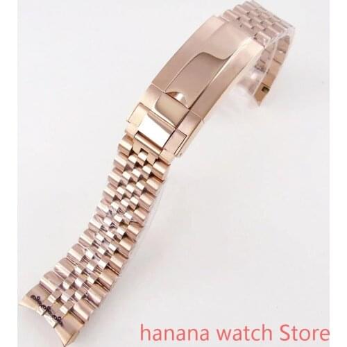 BLIGER NO logo 20mm wide steel silver jubilee strap bracelet two-tone All rose gold folding clasp