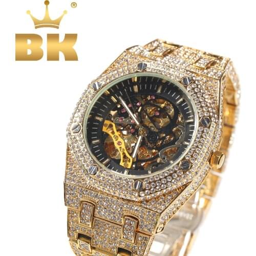 THE BLING KING Mens Watch Iced Out Minimalist Diamond Waterproof Stainless Steel Mechanical Watch Men Top Brand Charm Jewelry