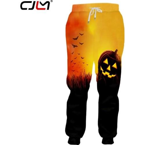 CJLM 3D Printed Bat And Yellow Scenery Polyester Large Size 5XL Man Pants Halloween Devil Pumpkin Mens Sweatpants