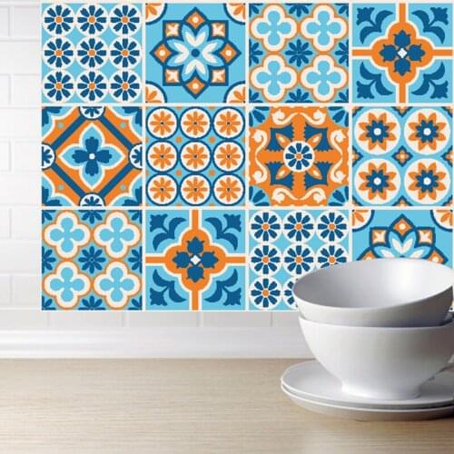 Decorative Spanish Tiles PVC Tile Stickers Wall Art Decal,Adhesive Waterproof Kitchen Backsplash Bathroom Decor