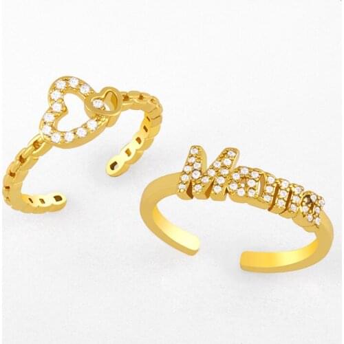 EYIKA Korean New Exquisite Double Love Heart Ring Mama Letter Fashion Simple Versatile Ring Crystal Zircon Women Jewelry Gift