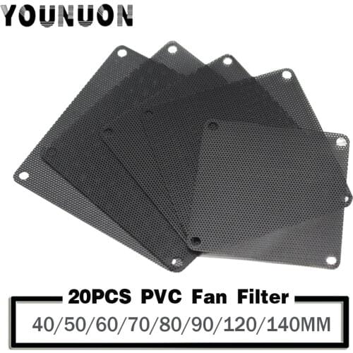20Pcs Dust Filter Computer Fan Filter Cooler PVC Black Dustproof Case Cover 40mm 50mm 60mm 70mm 80mm 92mm 120mm 140mm Fan Cover
