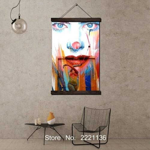 Graffiti Coloful Woman Framed Scroll Painting HD Wall Art Hanging Canvas Painting HD Printed Pictures for Living Room Decoration