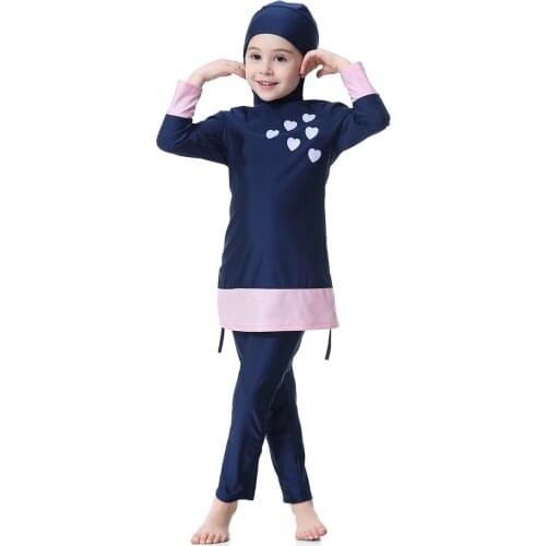 Hijab Islamic Swimsuit for Kids Swimwear Childrens Modest Swim Wear Long Sleeve Plus Size Girls Burkini 2 Piece Swimming Suit