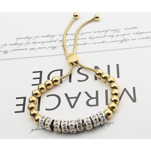 Beautiful Beads And 9 Zircon Circle Bracelet Adjustable Size Stainless steel Jewelry For Women Love Gift