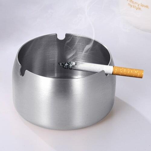 Round Durable Protable Ash Tray Stainless Steel High Temperature Resistant Coverless Ashtrays Tobacco Desktop Ash Holder