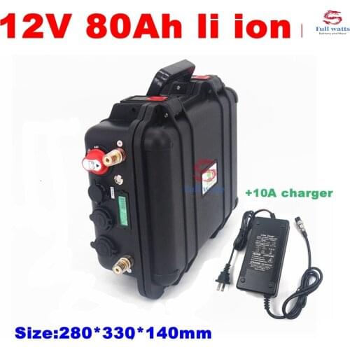 4pcs 12v 80ah lithium battery with 2 USB ort li ion battery Solar Energy Storage Battery fishing boat + 10A charger