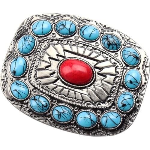 Mens Retro Western Cowboy Turquoise Bead Metal Belt Buckle Women Clothes Belt Accessory Replace buckle