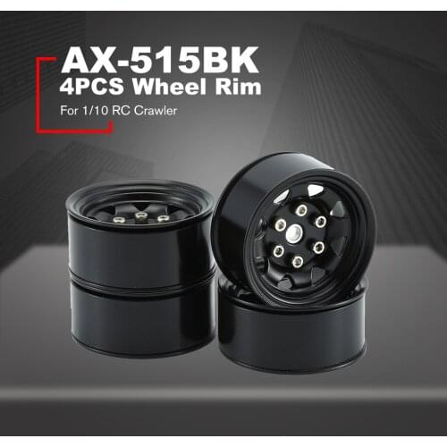 AX515BK Metal Wheel Rim 4PCS Beadlock Wheel Hub 1.55 Inch RC Car Aluminum Alloy Black Wheel Rim for 1/10 RC Crawler Car