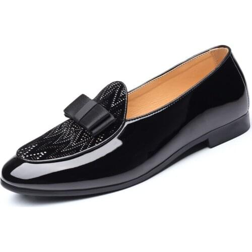 Fashion 2019 New Design Water drill bow tie Formal Shoes Men Pointed Toe Casual Wedding Party Liesure Dress Shoes Plus size 48