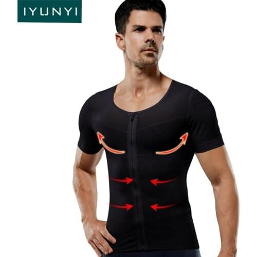 IYUNYI Men Body Shapers T-shirt Lose Weight Slimming Tops Men Chest Shapers Belly Stomach Shapewear Posture Corrector T Shirt