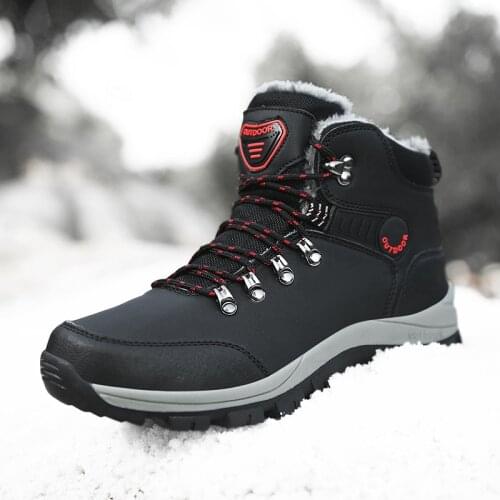 Men Autumn Winter Warm Plush Hiking Shoes Male Sports Climbing & Fishing Ankle Boots New Outdoor Anti-Slip Mountain Sneakers