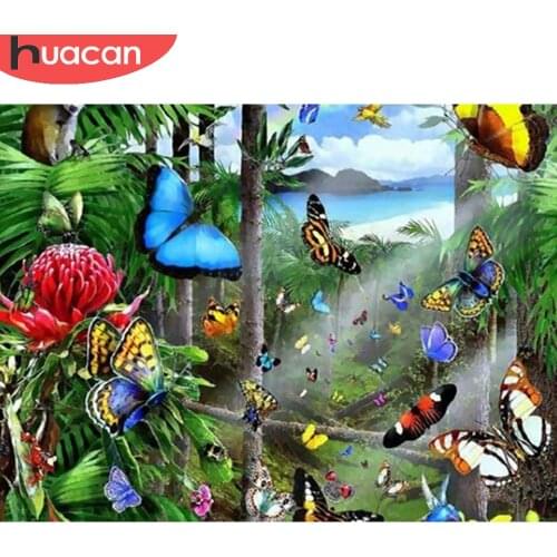 HUACAN Diamond Painting Kit Forest Scenery Full Square/round Mosaic Butterfly Animal Embroidery Natural Landscape Diamond Art