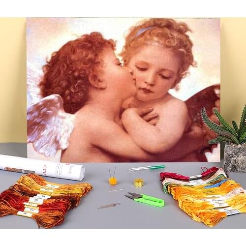 Angel Kids Printed Water-Soluble Canvas 11CT Cross Stitch Embroidery Kit DMC Threads Handiwork Handmade Needlework Different