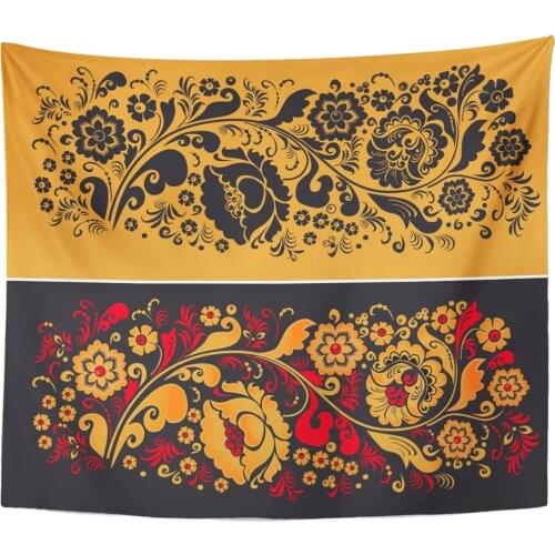 Red Pattern in of Russian National Tradition Yellow Folk Tapestry Home Decor Wall Hanging for Living Room Bedroom Dorm 50x60 in