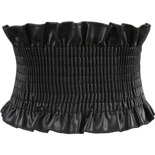 New Black Bow Fold Cummerbunds Female Woman Belt Faux Leather Cummerbund Wide WomenS Belts Punk Fashion Dress Waistbands Lady