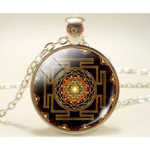 New Fashion Accessories Arrival Buddhist Sri Yantra Pendant Glass Dome Necklace Sacred Geometry Jewelry Wholesale Gift