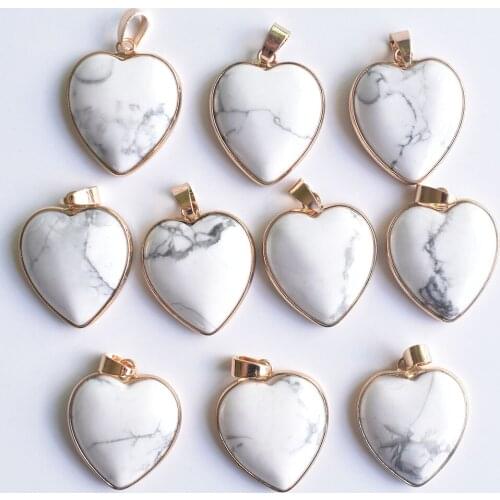 Wholesale 10pcs/lot 2020 New good quality natural stone gold side heart pendants 25mm for jewelry making free shipping