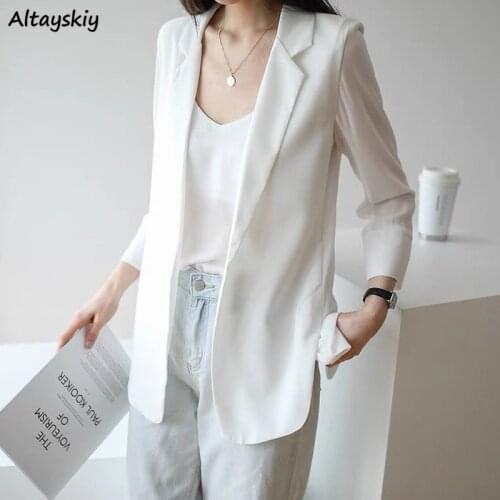 Blazers Women Fashion Loose Solid Long Sleeve Notched Thin Sunscreen Leisure All-match Korean Style Minimalist Summer Clothing