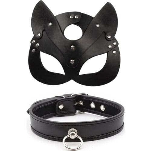 Sexy Black Leather Mask Women Bdsm whip Collar Fetish Erotic Masquerade Halloween Carnival Cosplay Party Mask Erotic Sex Toys