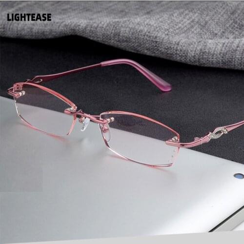 Clear Reading Glasses Women Anti Blue Light Eyeglasses Readers Ultralight Rhinestone Diamond Cutting Rimless Reading With Box