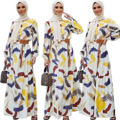 Ramadan Ethnic Muslim Women Print Long Dress Spring Casual Maxi Robe Abaya Middle East Turkish Islamic Arabic Dubai Pakistani