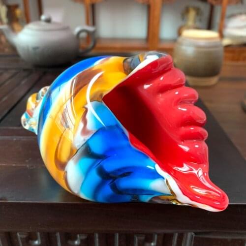 CHRISTMAS GIFT HAND BLOWN GALSS SEASHELL CONCH FIGURINES SCULPTURE FISH TANK TABLE DECOR OCEAN MULTICOLOR NAUTICAL FIGURINES