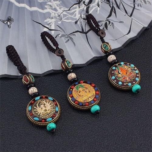 Handmade Keychain Nepal Buddhist Ebony Mantra Pendant Classical Aesthetics FengShui Bless Necklace Jewelry Wholesale