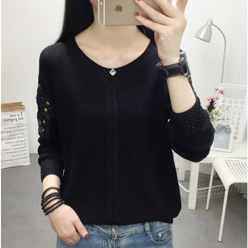 Uego Korea Style Lace Hellow Out Chic Thin Knitted Sweater Women Autumn Pullover Sweater Basic Shirt Tops Spring Casual Sweater