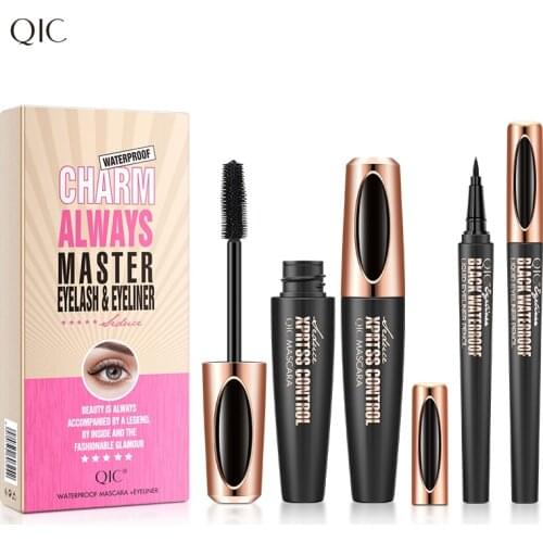 1pcs Mascara Eyeliner Set 2 in 1 4D Silk Fiber Lashes Abundant Magic Length Thick Black Curly Cosmetics Makeup Eyelash