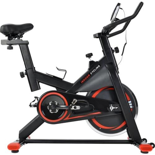 Indoor Cycling Bike Trainer with Comfortable Seat Cushion, Exercise Bike with Belt Drive System and LCD Monitor for Home Workout
