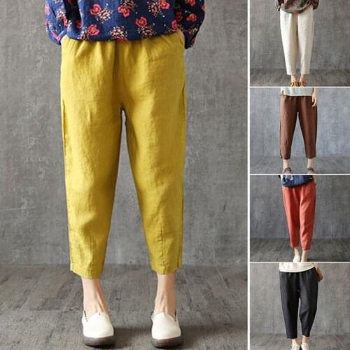 Womens Cotton and Linen Nine Pants Linen Pants Loose Harem Pants Korean Casual Pants Turnip Pants