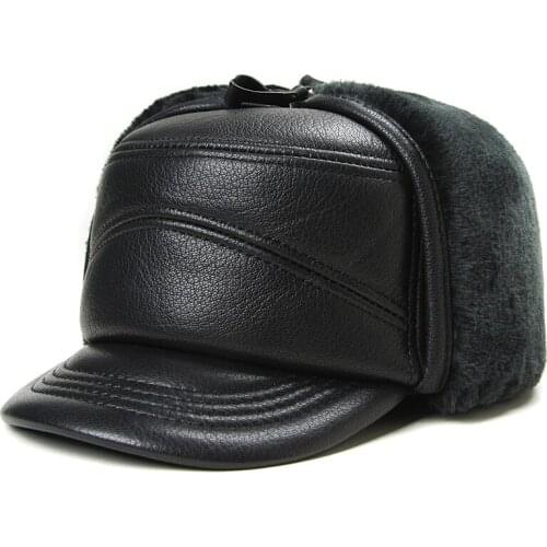 Sheep Skin Winter Warm Hat Mens Plush Ear Protection Lace Up Outdoor Middle-Aged And Old Peoples Leather Caps