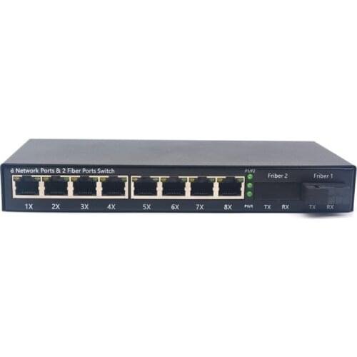 100Mbps Media Converter 8 Network Ports & 2 Fiber Ports POE Switch Single Mode 1310nm SC AC