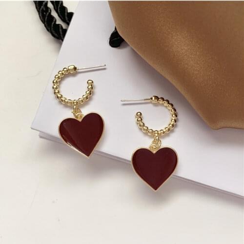 2021 New Fashion Earrings Jewelry Celebration Warm Sweet Red Enamel Heart Hoop Earrings For Women Girl Gifts Party