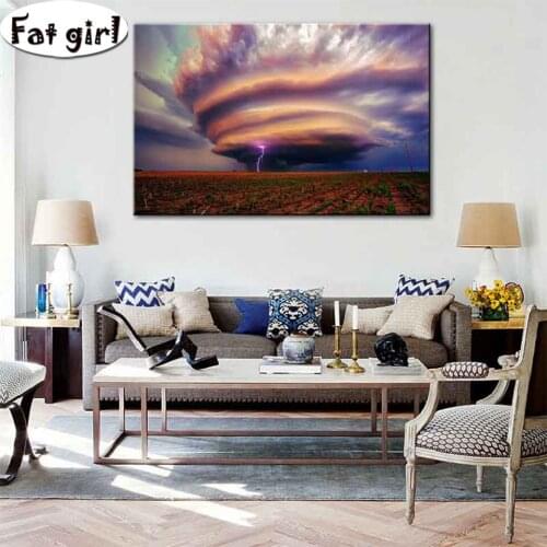 5d Diy Thunder Tornado painting Diamond Painting Field Country Embroidery Mosaic Cross stitch square round drill wall sticker