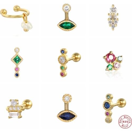 Aide 925 Sterling Silver Colorful Zircon Stud Earrings For Women Luxury Green Blue Red Crystal Long Line Ear Stud Party Jewelry