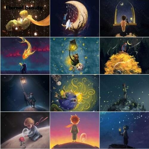 Diamond Painting Cross Stitch Kits Little Prince Cartoon Figure Starry Night Scenery Full Square Drill Diamond Embroidery Decor